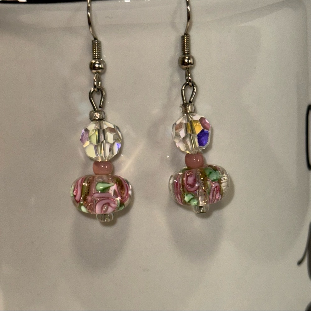 Elegant Pink and Silver Beaded Earrings